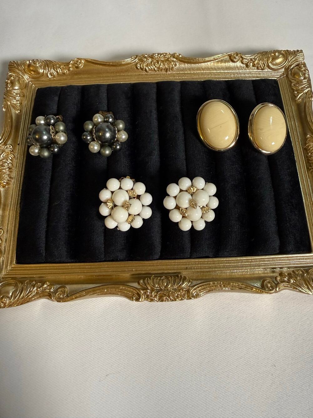 Vintage Clip-On Earrings Bundle 3 Pairs Faux Pearl & Gold Tone